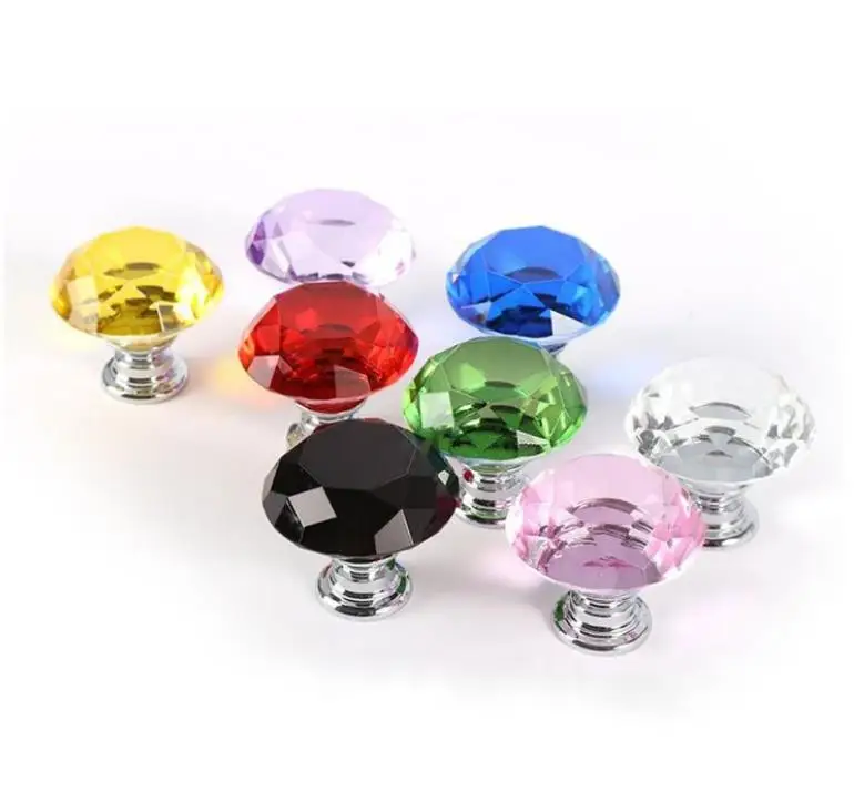 

30mm Diamond Crystal Glass Door Knobs Drawer Cabinet Furniture Handle Knob Screw Furniture Accessories SN3236