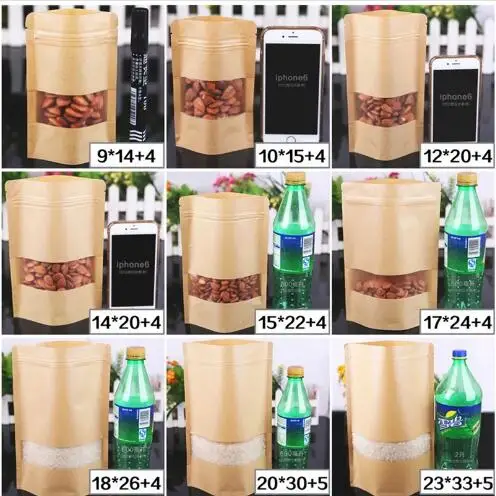 100pcs Kraft Paper Bag Zip Lock with Window Tea Packaigng Sachet Packaging for Nuts Snacks Sweets | Дом и сад
