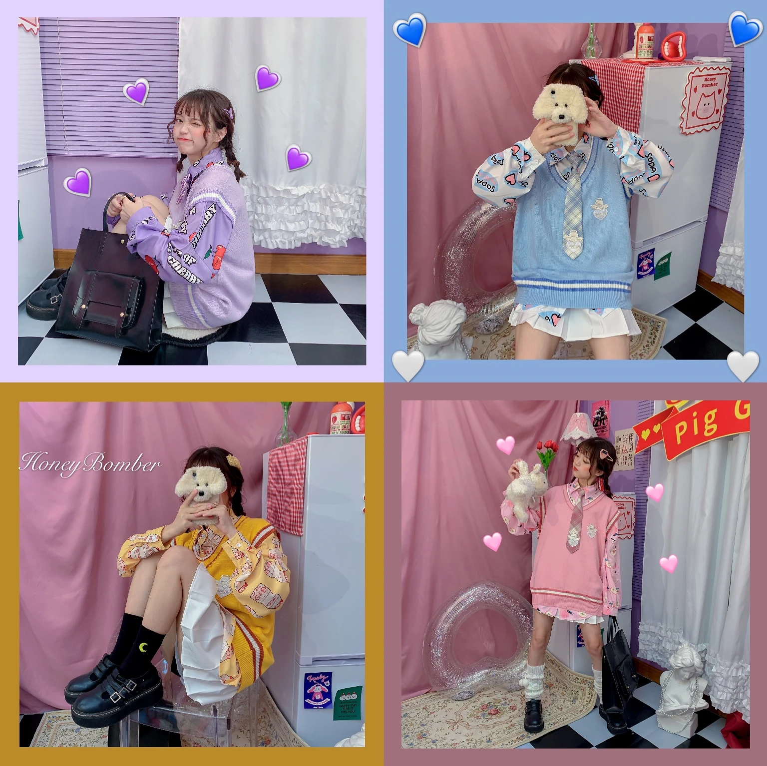 Girl's Sweet Smell Cute Women's Knitted Vest Loose Sweater Vintage