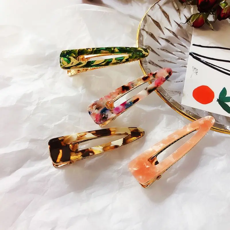 

Women Girl Metal Alloy Hollow Out Water Drop Hair Clips Colored Natural Texture Acetate Alligator Hairgrips Side Bangs Barrettes