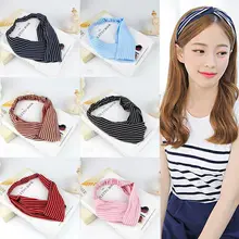 Модная простая винтажная полосатая повязка на голову с перекрестным узлом в Корейском стиле, эластичные резинки для волос для девушек и женщин