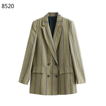 

Fashion Autumn Women Blazers Casual Office Fashion Striped Retro Double-breasted Suit Elegant Business Female Blazer Coat