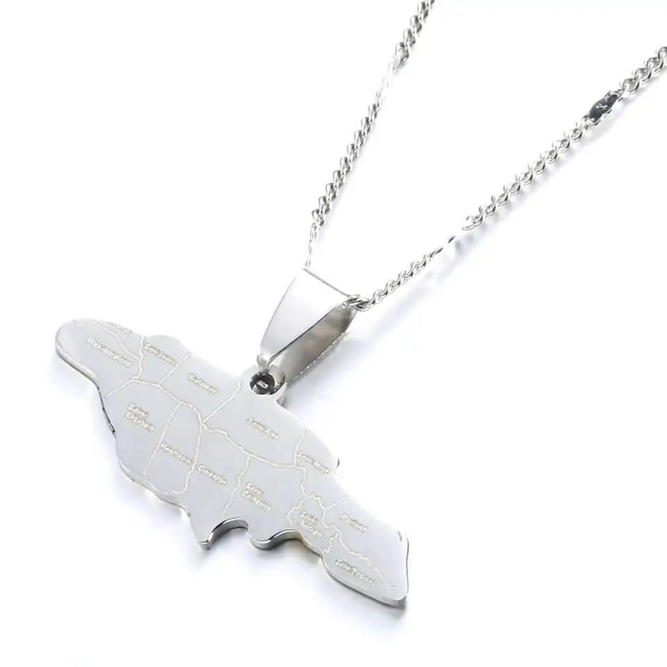 Collier Unique En Acier Inoxydable Avec Pendentif Carte De La