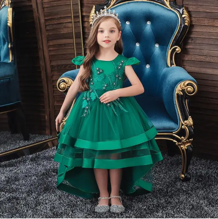 Детское платье принцессы; Нарядное платье для самых маленьких с аппликацией в виде официальная Вечеринка платье для девочки юбка-пачка; Детская одежда Новые Детские дизайнерские платья для детей