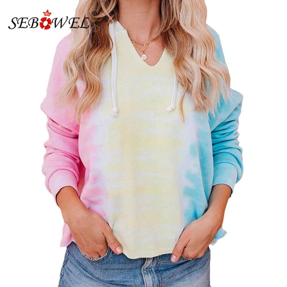 Женская толстовка с капюшоном SEBOWEL длинным рукавом принтом в стиле Tie-dye
