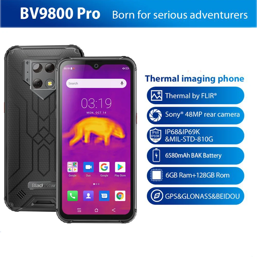 

Blackview BV9800 Pro Thermal imaging Smartphone 6GB+128GB Mobile Phone Helio P70 Android 9.0 Waterproof 6580mAh Global Version