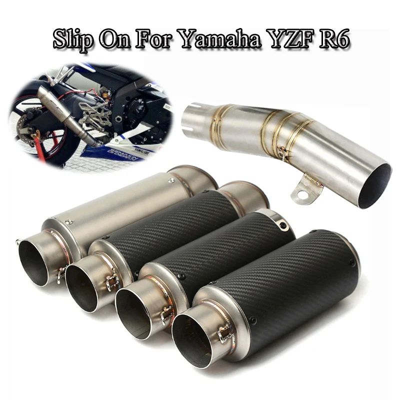 

Slip On For Yamaha R6 Motorcycle System Mid Link Pipe With Carbon Fiber Exhaust Muffler Full Set Exhaust Pipe Escape 2006-2016