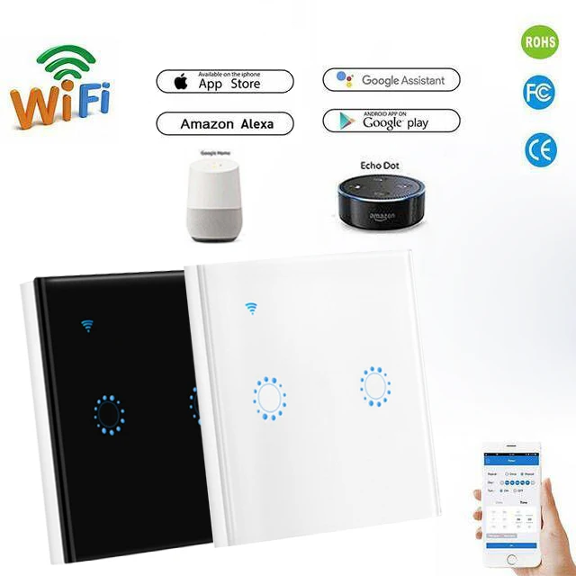 ЕС plug Wifi сенсорный выключатель 2 банды Samrt переключатель панель беспроводной интеллект синхронизации и дистанционное управление приложение работать с Alexa Google