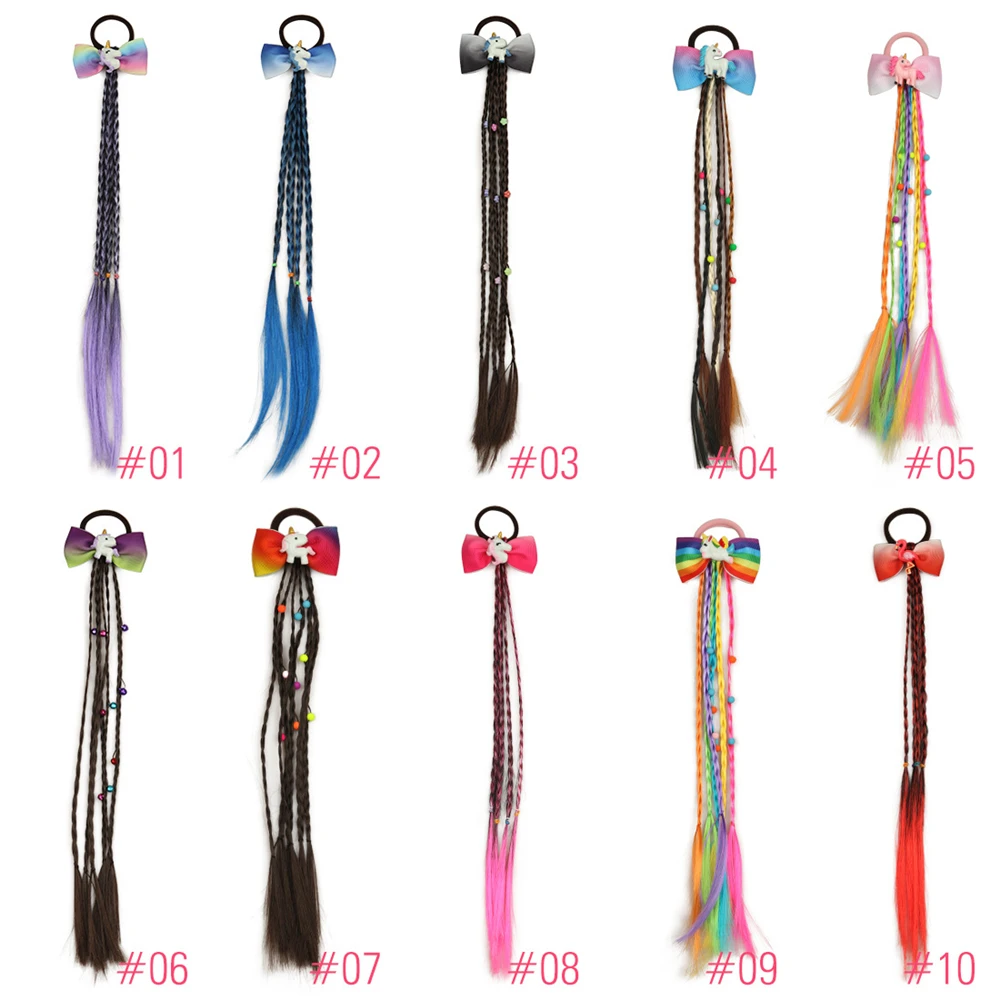20 Styles Girls Unicorn Bow Twist Wig Headband Elastic Hair Band Braided Headwear Ponytail Holder Headdress 2