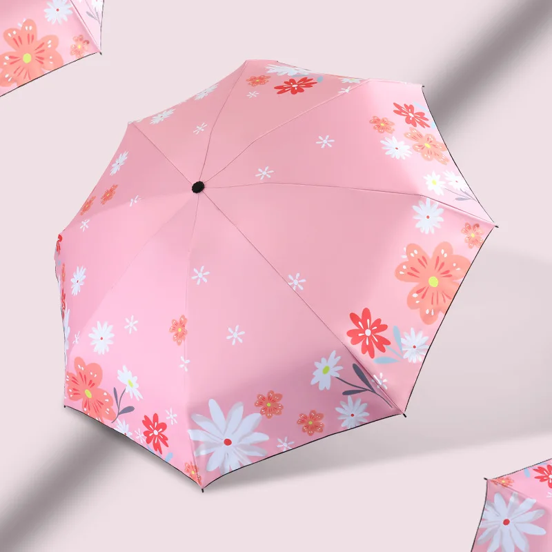 Color : Pink Mbd Automatic Umbrella Female Folding rain Dual-use Small Fresh Goddess Sun Umbrella Sunscreen UV Protection