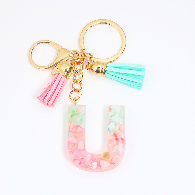 Acrylic Letter Keychains English Alphabet Crystal Women Key Chains Ring Tassels Keyring Holder Pendent Gift Accessory