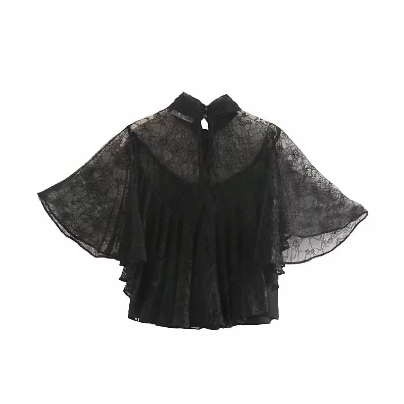 Увядшие blusas mujer de moda Англия городские винтажные расклешенные рукава кружевная подкладка кимоно блузка женские топы и блузки