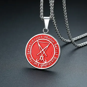 

ZORCVENS Vantage Men's Stainless Steel Necklace Sigil Lucifer Satan Pendant Satanic System Emblem Amulet Charm Sign Medallion