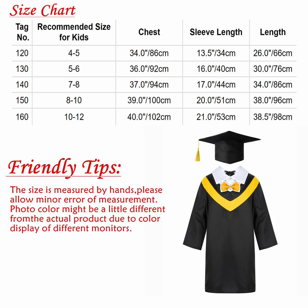 Discover more than 142 graduation gown size chart latest rausach.edu.vn