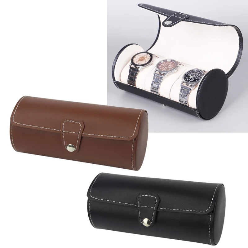 3 Slots Watch Roll Travel Case Chic Portable Vintage Leatherette Display Watch Storage Box with Slid in Out Watch Organizers