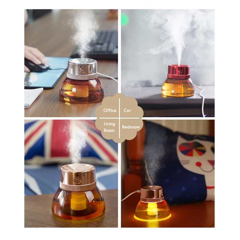 USB Bottle Humidifier Ultrasonic Aroma Oil Essential Diffuser For Home Mist Maker Air Humidifiers Soft LED Night Light