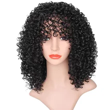 Горячая женский короткий кудрявый парик с взрыва черный маленький рулон Кудри волосы пушистый полный парик