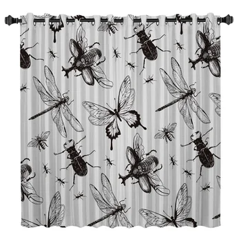 

Hand-Painted Insects Window Treatments Curtains Valance Window Curtains Dark Bathroom Kitchen Outdoor Decor Window Curtain Panel