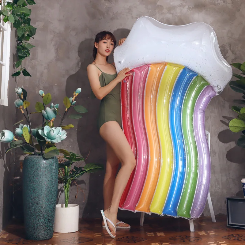 

Rainbow Giant Pool Float Swimming Ring Inflatable Mattress Floating Row Swimming Circle Beach Pool Party Toy