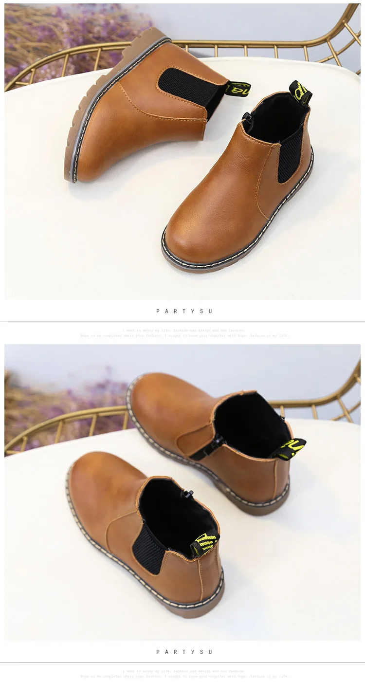 SKOEX Childrens Boots Fur Lined Boys Girls Waterproof Side Zipper Short Ankle Snow Boots Winter Shoes Kids Baby Martin Booties