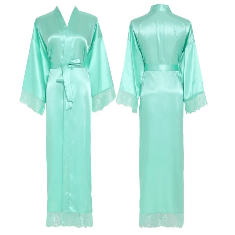 mint YUXINBRIDAL новые шелковые, атласные, с кружевами халат подружки невесты Свадебные платья Свадебный длинный халат женский халат белый - Цвет: mint