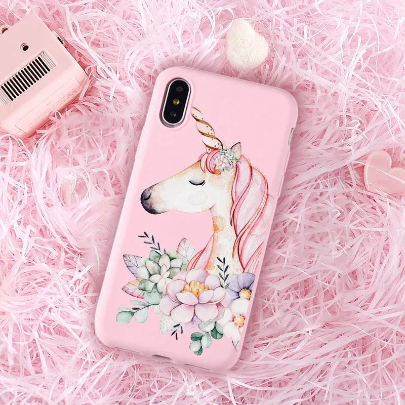 Милый ЕДИНОРОГ розовый чехол для телефона девочек iPhone XS Max XR 7 8 6 6s Plus 5 5s SE
