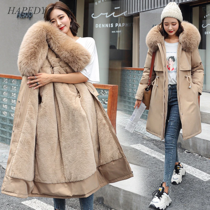 2021 New Long Parkas Winter Women Jacket Cotton Liner Adjustable Waist Thick Fur Collar Hooded Windbreaker Female Coat | Женская одежда