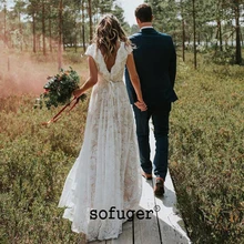 Белое, цвета слоновой кости кружевное Элегантное свадебное платье с открытой спиной Robe De Mariee Sofuge Boho Дубай Арабский Abiti Da Sposa длинные платья