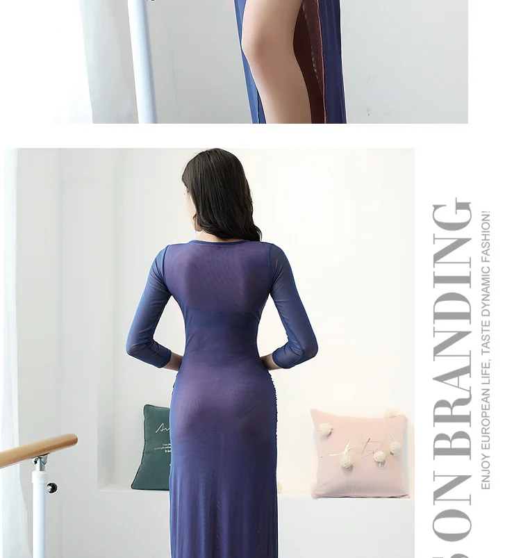 New Arrival Belly Dance Practice Clothing Female Oriental Bellydance Double-Mesh Long Dress Sexy V-Neck Split Dresses DL4583