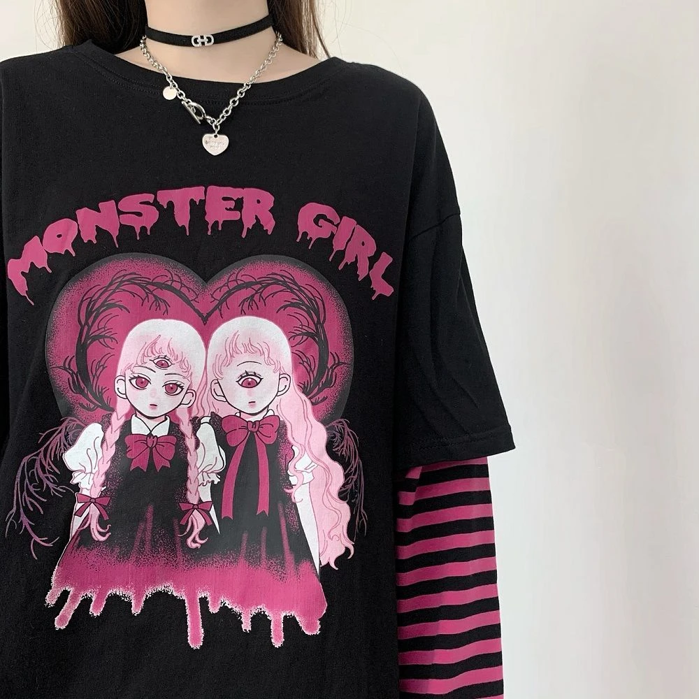 Emo Women Autumn Alt Streetwear Harajuku Gothic Anime Fairy Grunge Punk Patchwork Long Sleeve Y2k T Shirt Hip Hop Tops Clothes T Shirts Aliexpress