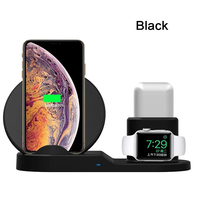 3 в 1 быстрое Qi Беспроводное зарядное устройство для iPhone X 8 plus samsung Зарядное устройство Док-станция для Apple watch 1 2 3 4 Airpods зарядное устройство Подставка - Цвет: Черный