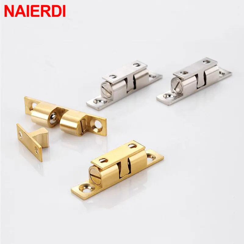 NAIERDI 2PCS Brass Door Stop Adjustable Cabinet Catches Double Spring Steel Ball Catch Latch For Wardrobe Furniture Fittings door catches cabinet door latch door stops cabinet door stop