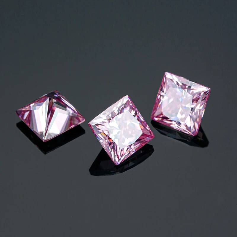 Zhanhao Moissanite Hand-Cutting Princess Pink Color Premium Gems Loose Diamond Test Passed Gemstone For Jewelry Making