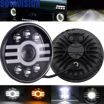 

7inch Led Headlight Hi/Low H4 Light Halo Angle Eyes DRL Headlamp For Lada Niva Urban Jeep Off Road 4x4 suzuki samurai Motorcycle