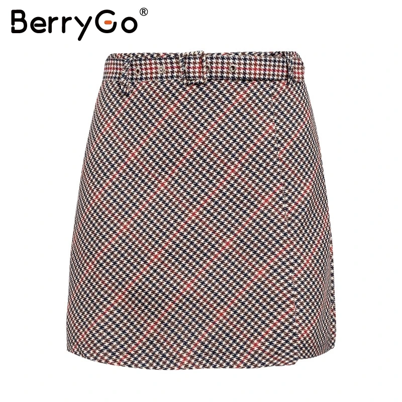 BerryGo A-Line красная клетчатая Высокая талия Женская мини-юбка модные вечерние женские юбки осень зима Высокая уличная короткая женская юбка