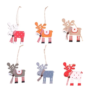 

6Pcs Christmas Ornaments Christmas Tree Decor Wood Painted Elk Pendant Xmas Party Decor Deer Pendants Christmas Decoration for H