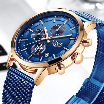 

LIGE New Mens Watches Male Fashion Top Brand Luxury Stainless Steel Blue Quartz Watch Men Casual Sport Waterproof Watch Relojes