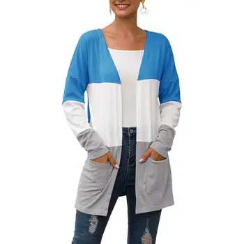 

Casual Women Autumn Long Sleeve Color Block Patchwork Pockets Cardigan Coat 2020 New Ladies down coats