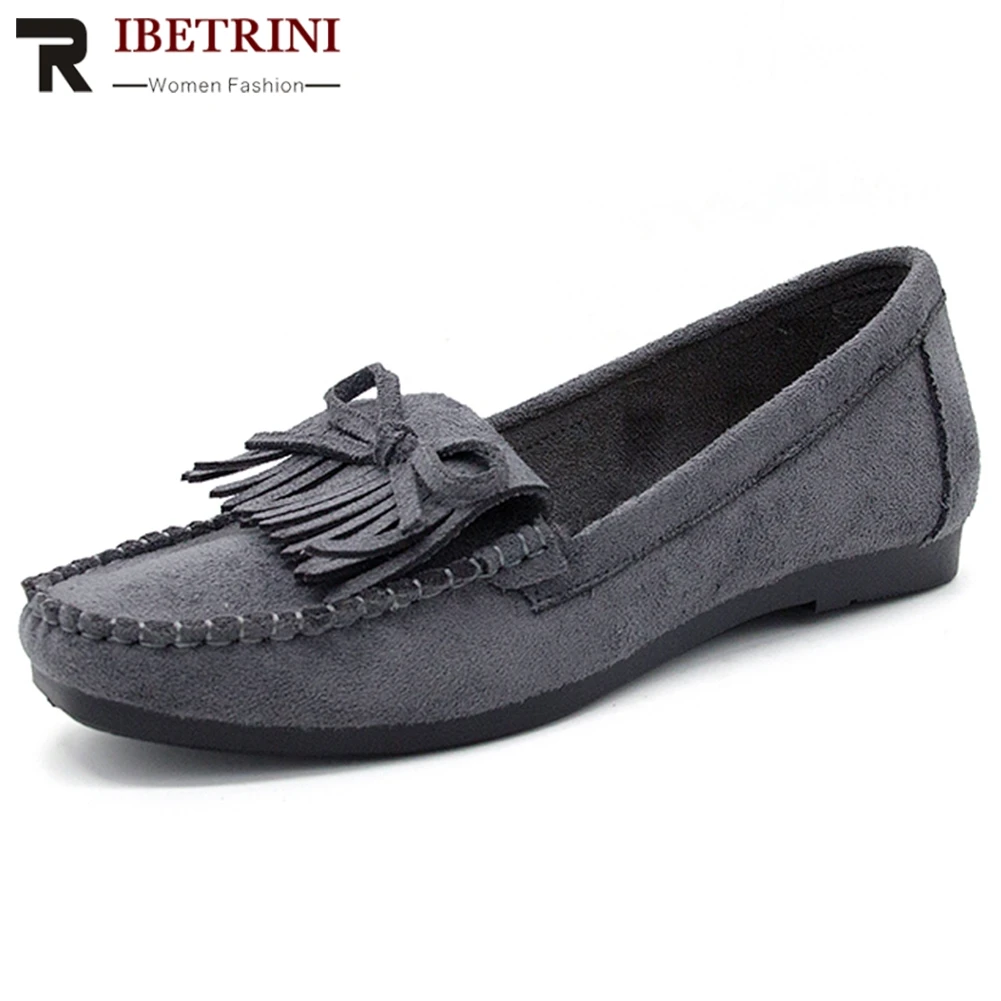 

RIBETRINI New On Sale Female Slip On Shoes Woman Fashion Fringe Spring Autumn Flats Women 2020 Casual Soft Loafers