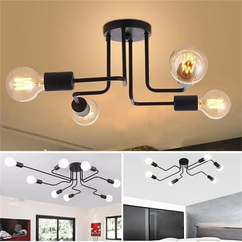  Oygroup Vintage Ceiling Lights For Home Lighting Luminaire Multiple Rod Wrought Iron Ceiling Lamp E - 32851997183