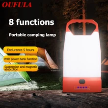 OUFULA przenośna latarnia COB oświetlenie namiotu wielofunkcyjna ładowarka USB Super jasna lampa ręczna awaryjne Camping Outdoor Waterproof