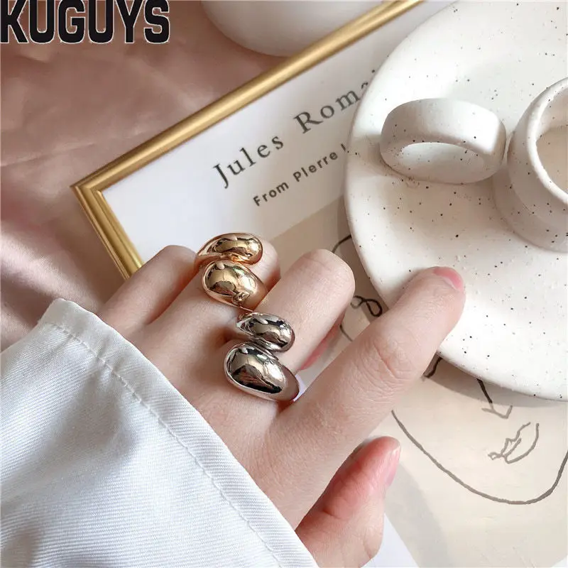 

KUGUYS Gold Silver Geometric Rings for Womens Fashion Jewelry High Quality Cool Metal Opening Ring Party Wedding Accessories