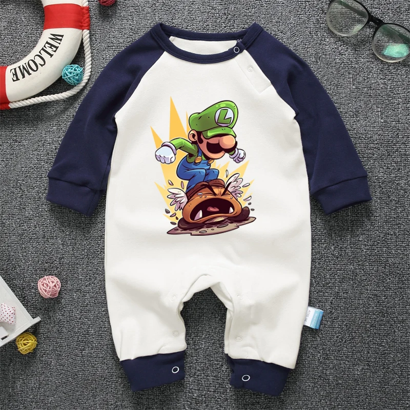 Новорожденный ребенок Super Mario Luigi комбинезон хлопковая кофта для детей; одежда для малышей; футболка для мальчиков и девочек; футболка с длинными рукавами и круглым вырезом Детский комбинезон из одного предмета