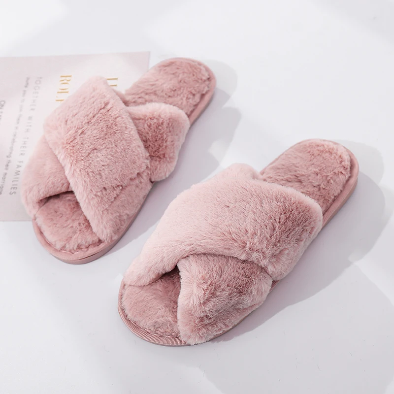 

LOOZYKIT Winter women Fur slippers Non slip Wear resistant Indoor shoes for female Soft Velvet Plush House slippers women
