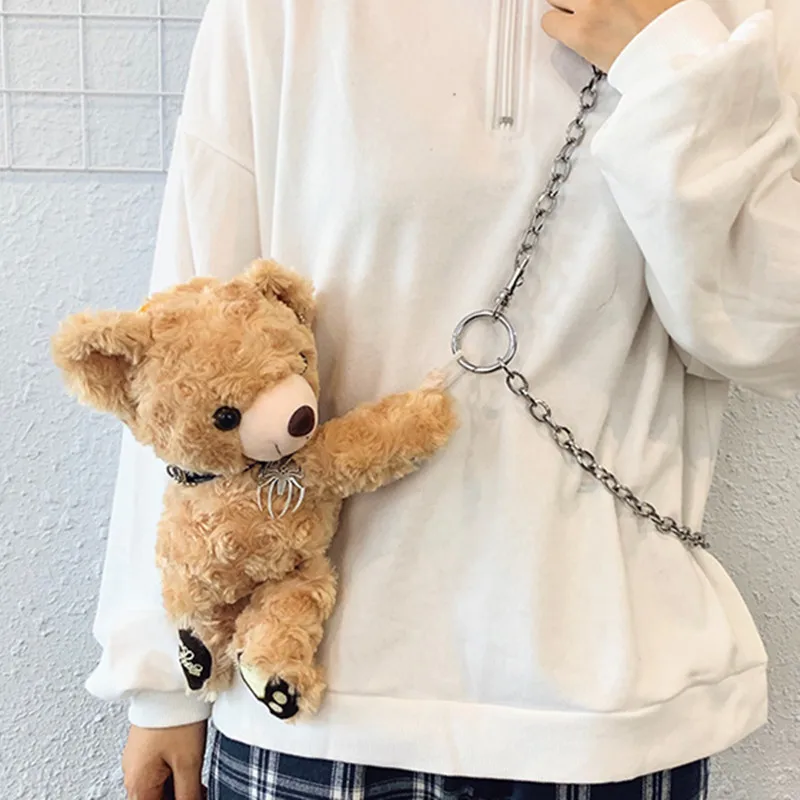 

NEW Bear Crossbody Korean shoulder diagonal bag Cute Creative handbag Chain plush bag travel outdoors teenage girl schoolbag