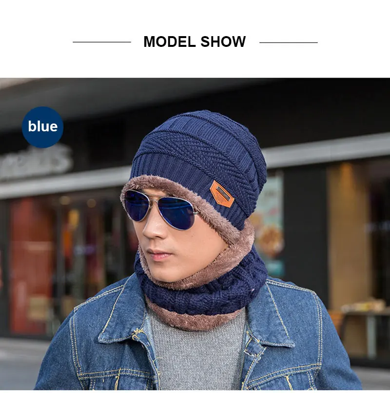 Новая теплая зимняя шапка для шеи, вязаный набор шапки и шарфа Skullies Beanie, зимняя шапка для мужчин, Балаклава, маска, шапка, вязаная шапка