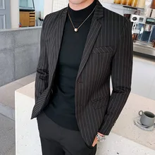 Осенний полосатый деловой костюм полосатый Блейзер Masculino мужские костюмы блейзеры 3 цвета Классический мужской блейзер винтажный костюм куртка