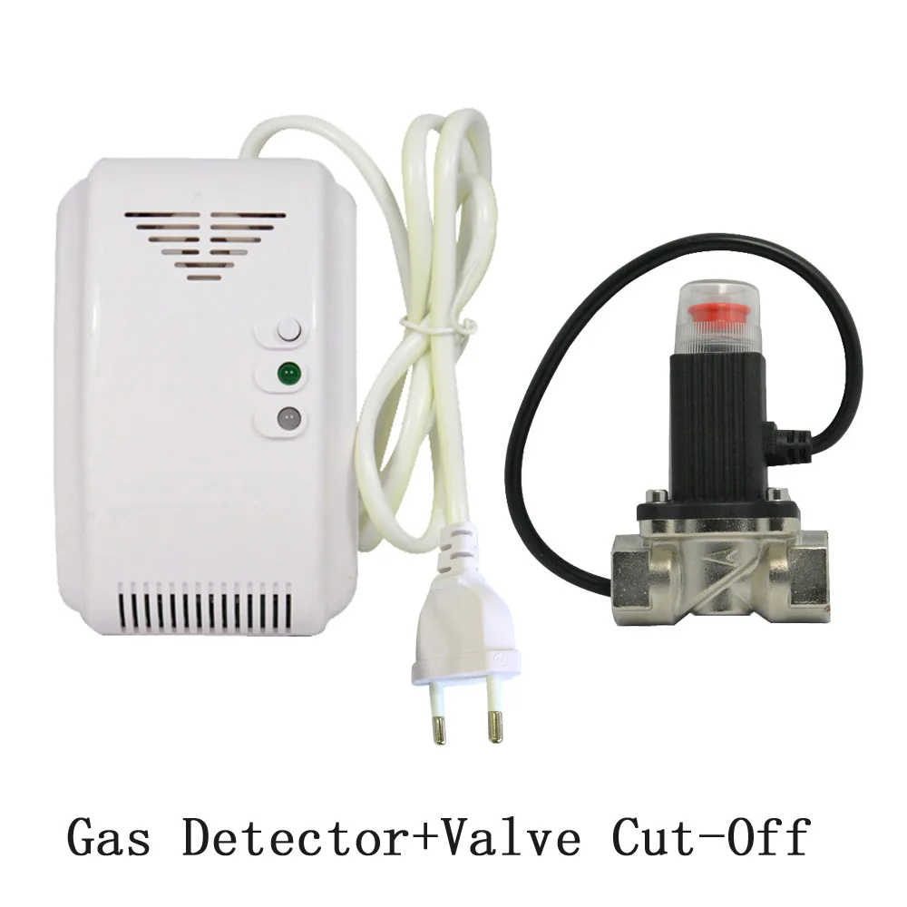 1 шт. 220VAC горючий газ сигнализация включает клапан отключения утечки газа уголь природный газ lpg детектор утечки DN15 кухня безопасное устройство