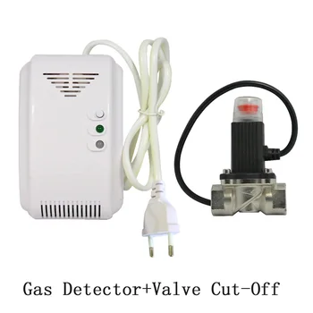 

1 PCS 220VAC Combustible Gas Alarm Include Valve Cut Off Gas Leaking Coal Natural LPG Gas leak detector DN15 Kitchen Safe Device