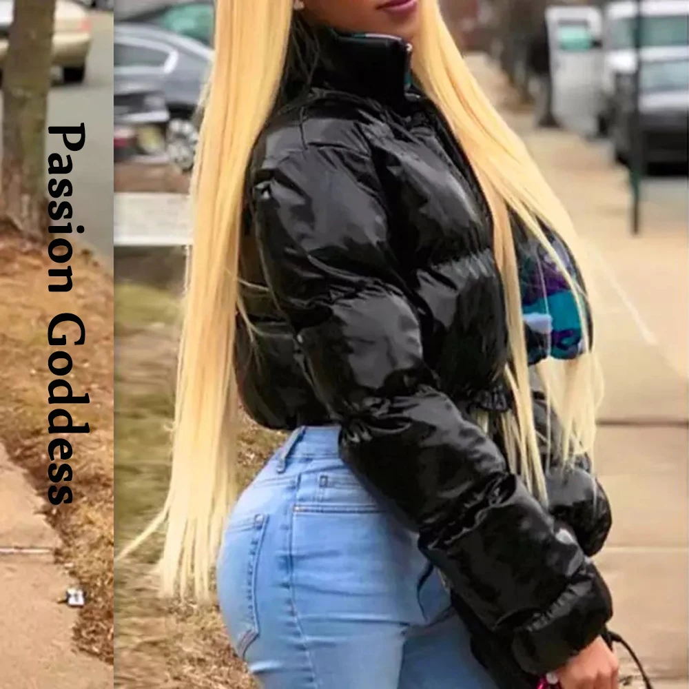Pu Puffer Jacket Warm Bubble Coat 